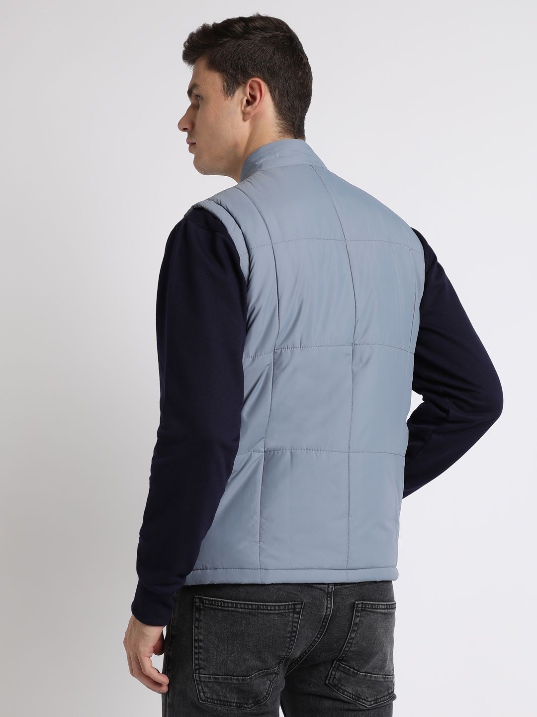 Dennis Lingo Men's High Neck Regular Fit Solid Blue Jacket | Dlmjkw23014 - Bl | L