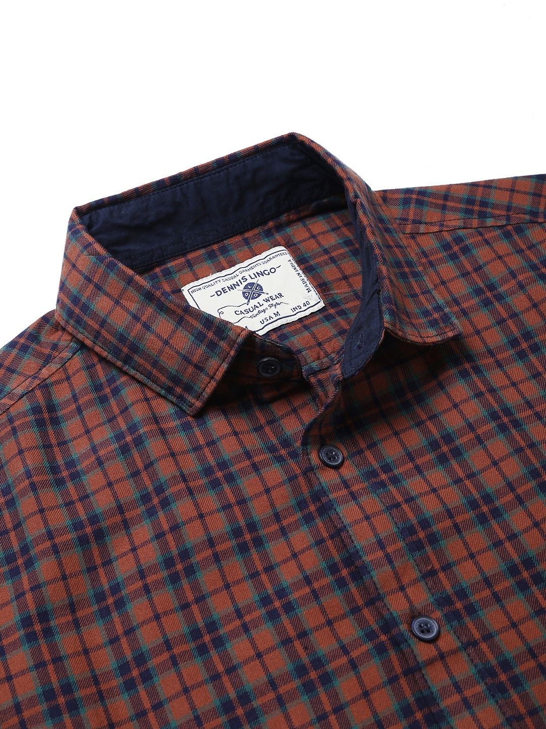 Dennis Lingo Men's Checkered Slim Fit Casual Shirt | Khaki | S