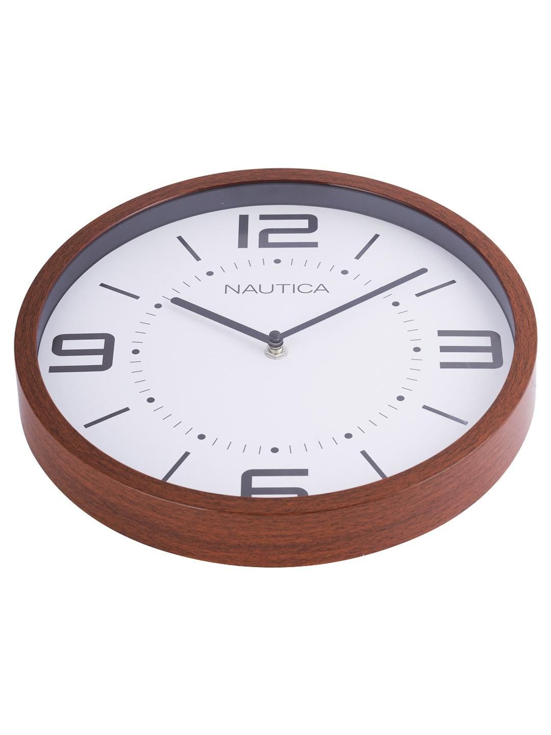 Nautica Luxury Wooden Finish Modern Wall Clock With Quartz Silent Sweep Technology -Mahogany/White