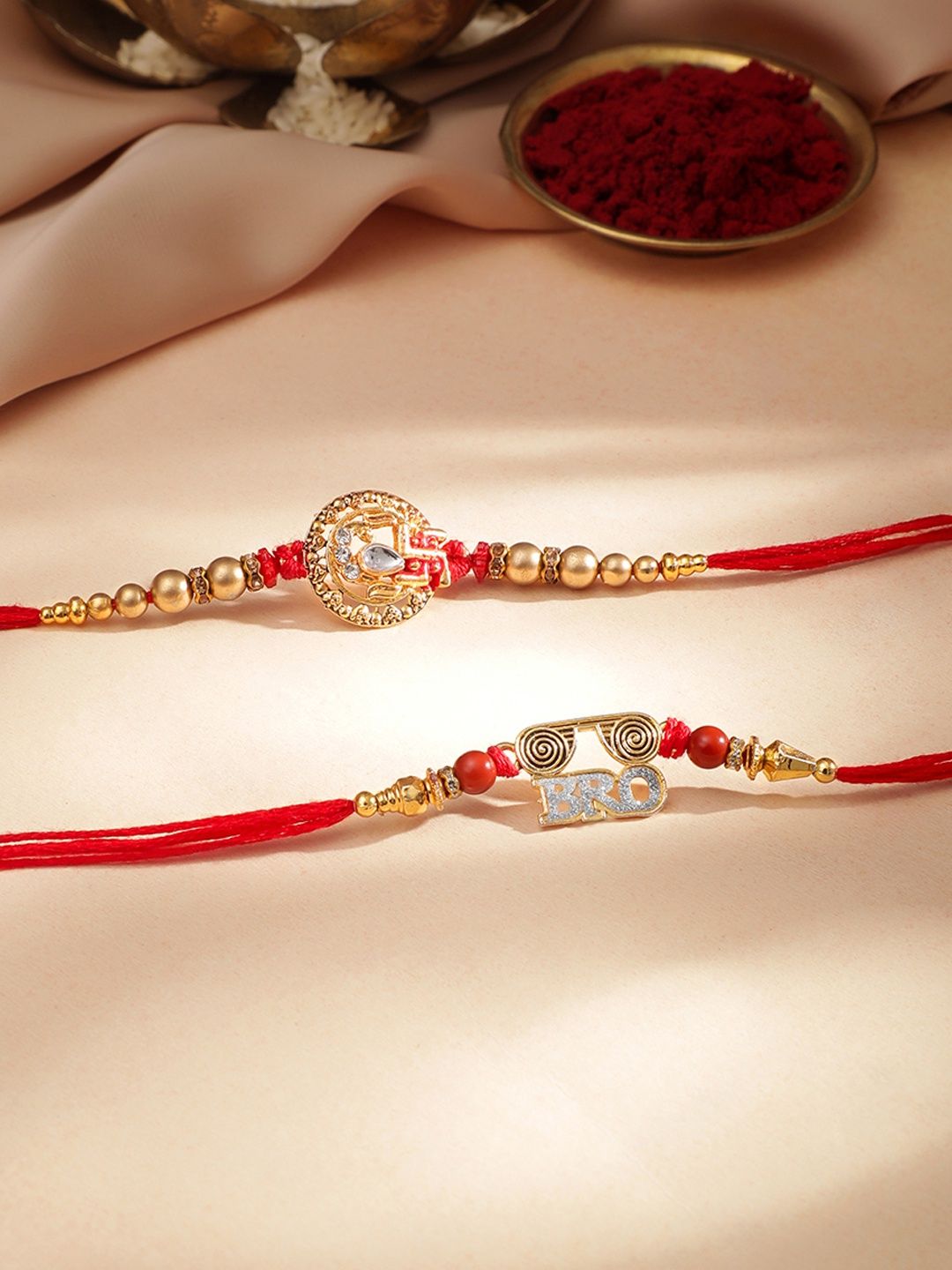 Rubans Gold Toned Bro Code and Swastik Rakhi Set - Stylish and Symbolic