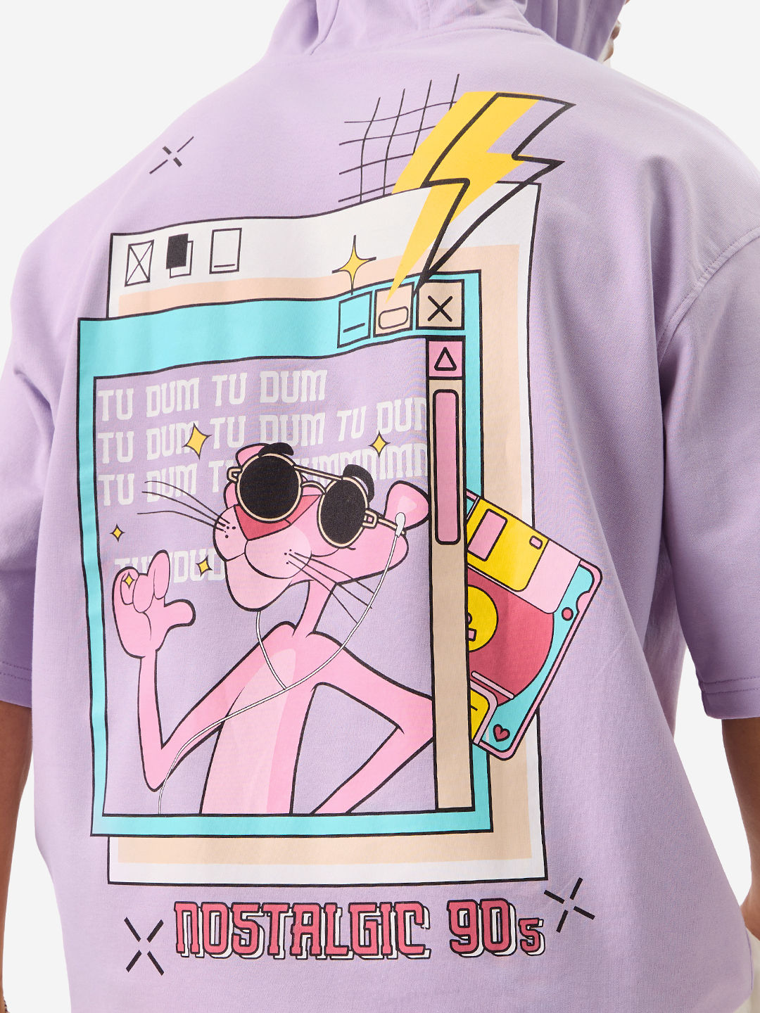 The Souled Store Men's Oversized Pink Panther- Nostalgic Hooded T-shirts | Purple | L