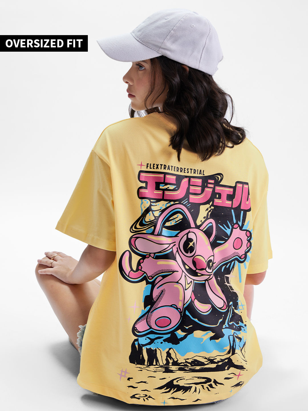 The Souled Store Women's Lilo & Stitch Out of This World! Oversized T-shirt | Yellow - XL