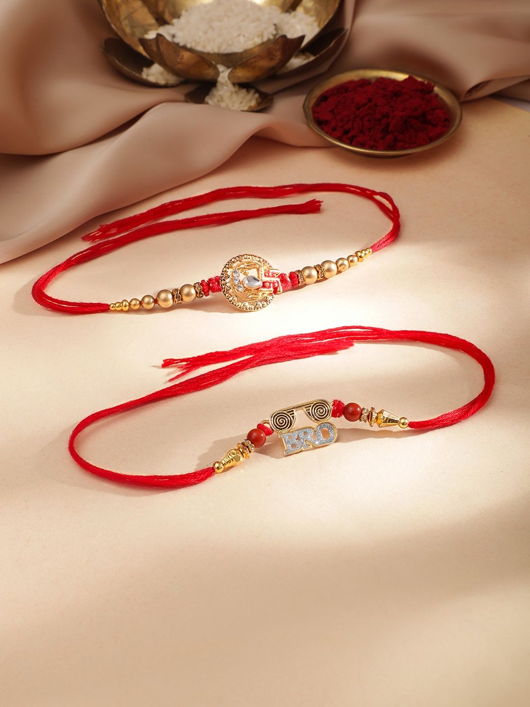 Rubans Gold Toned Bro Code and Swastik Rakhi Set - Stylish and Symbolic