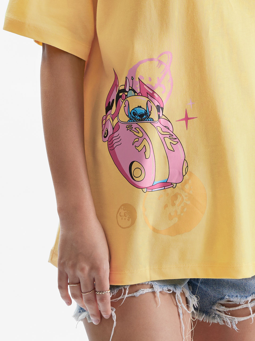 The Souled Store Women's Lilo & Stitch Out of This World! Oversized T-shirt | Yellow - XL