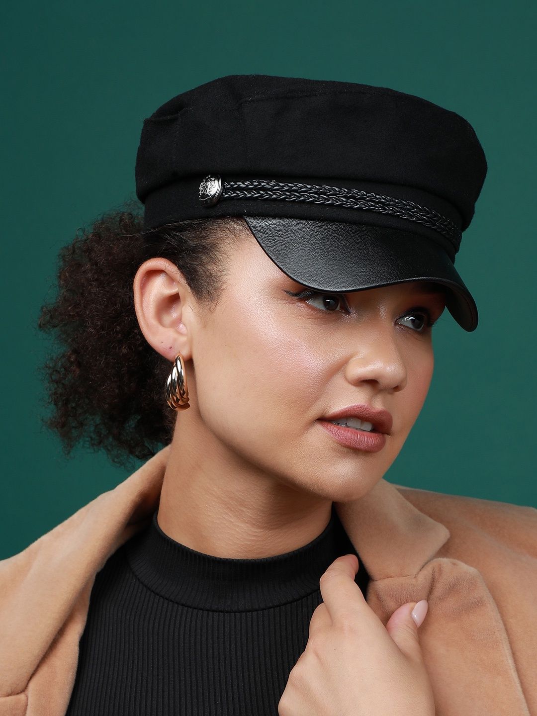 Haute Sauce Women's Textured Polyester Breton Cap | Black - One Size
