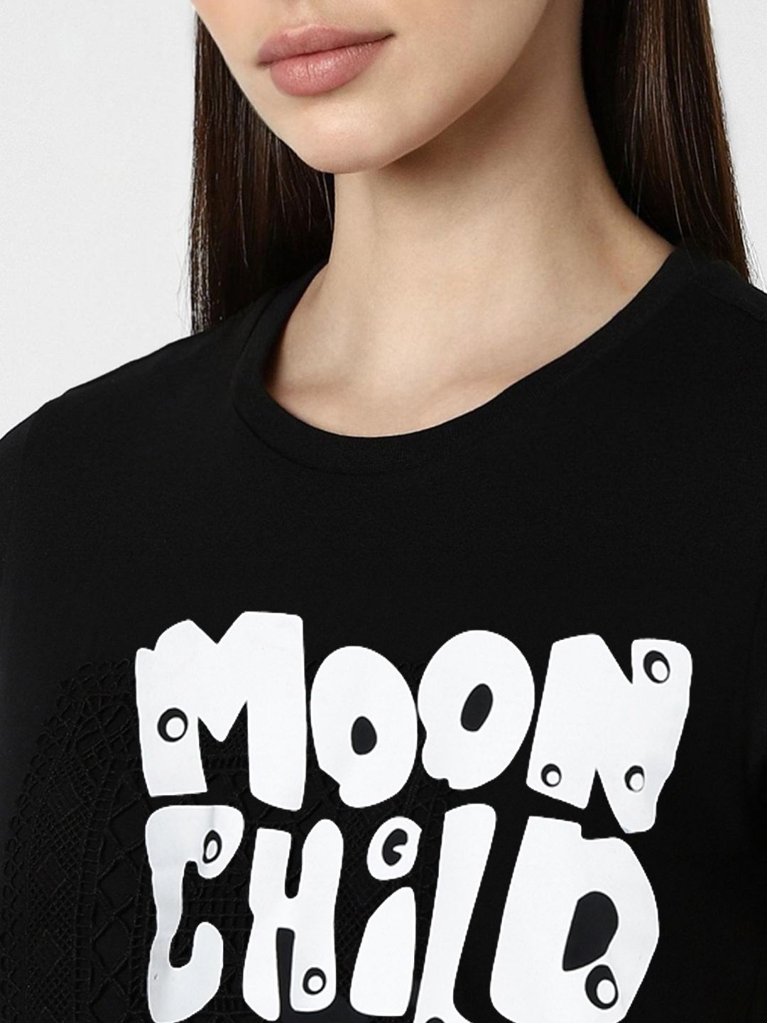 Smartees Women's Regular Fit Printed T-shirt | WW - Moon Child | Black - M