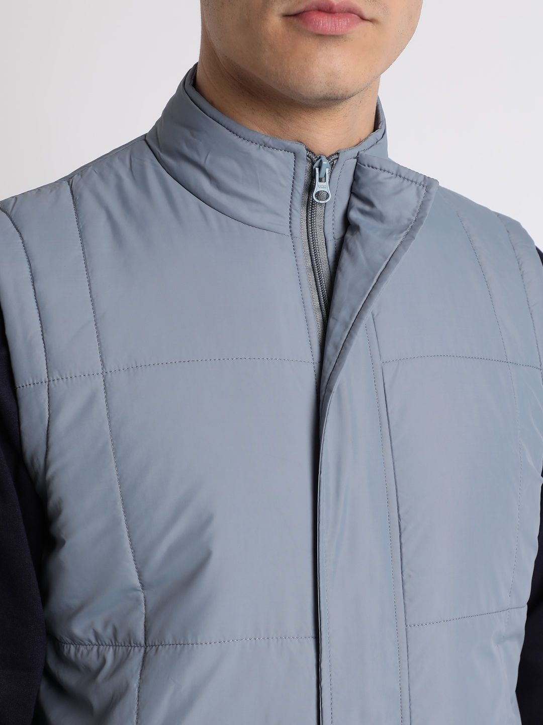 Dennis Lingo Men's High Neck Regular Fit Solid Blue Jacket | Dlmjkw23014 - Bl | L