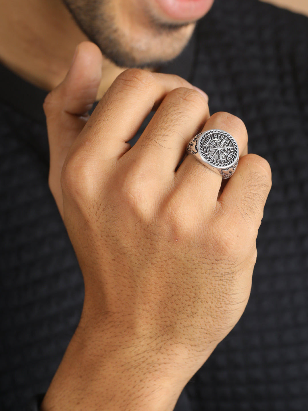 Bold By Priyaasi Trishul Chakra Silver-Plated Ring For Men