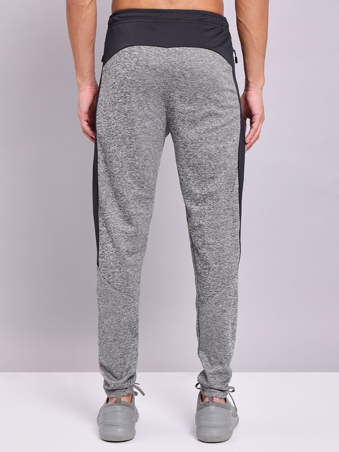Technosport Men Poly Melange Slim Fit Sports Trackpants with TECHNO DRY | Black Melange | L