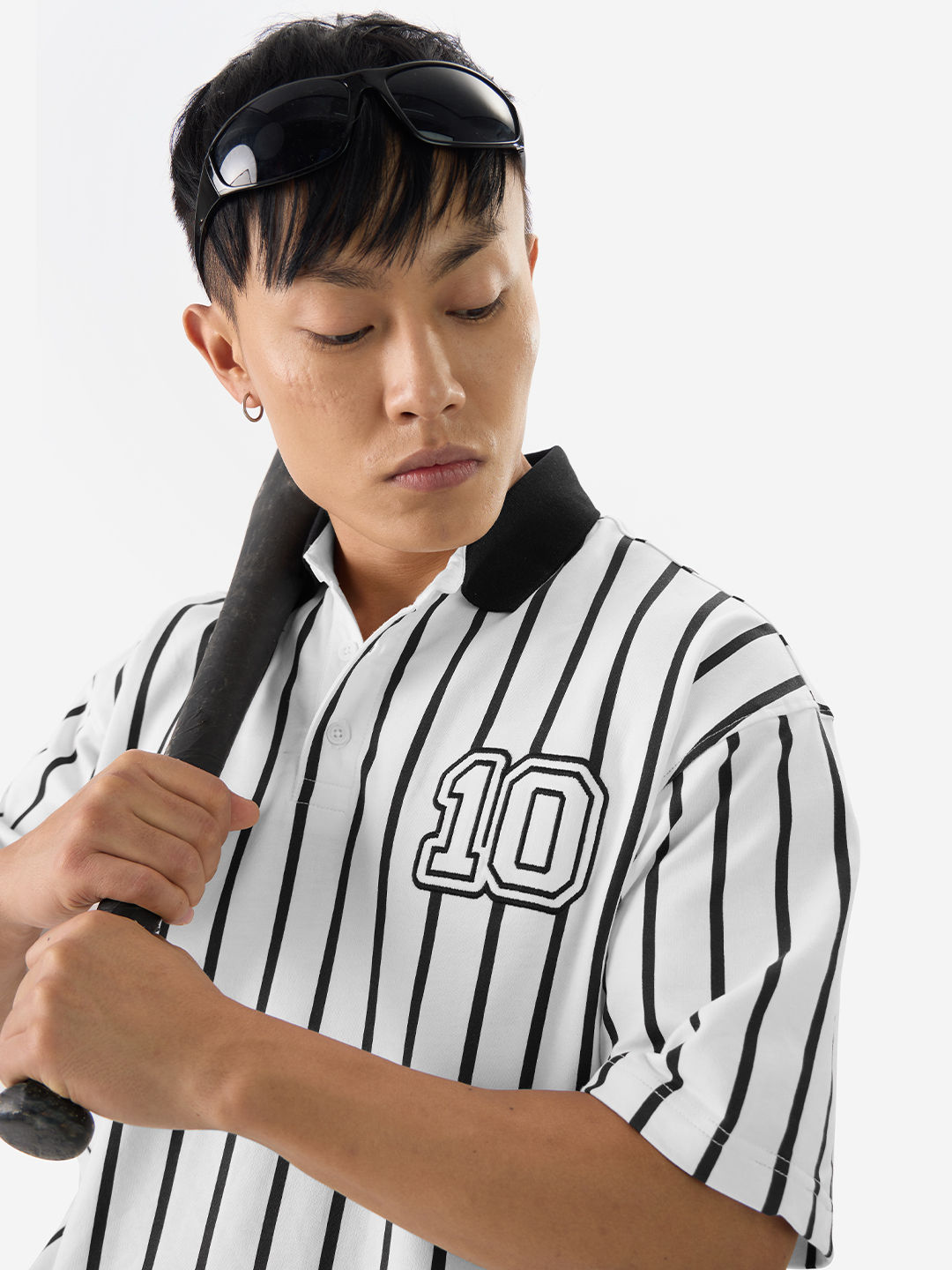 The Souled Store Men's Stripes Timeless Noir Oversized Polo | Multicolour - M