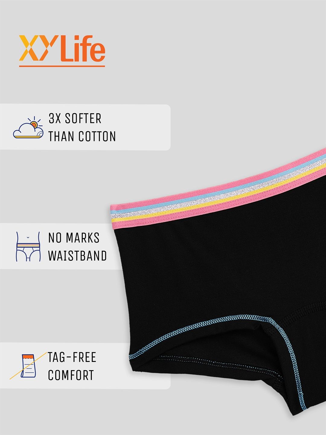 XY Life Primary Intellisoft Tencel Modal Boyshorts PO2 - Ice Blue+Black | 5-6Y| Pack Of 2