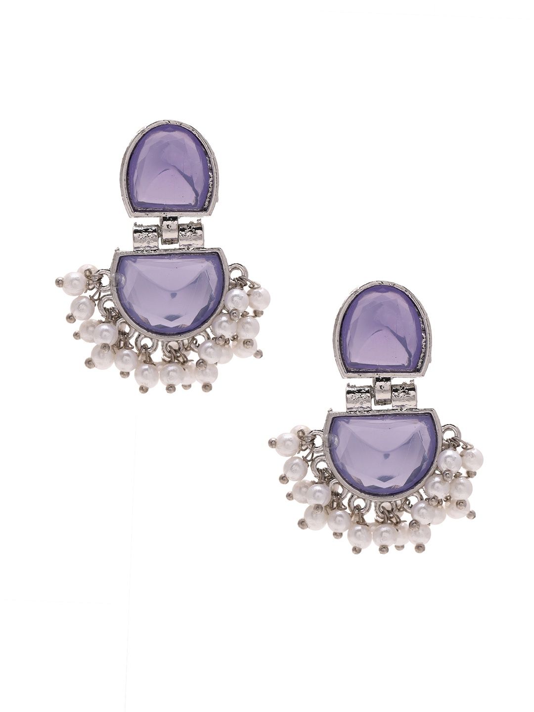 Priyaasi Lavender Crystal Drop Oxidized Pattern Earrings