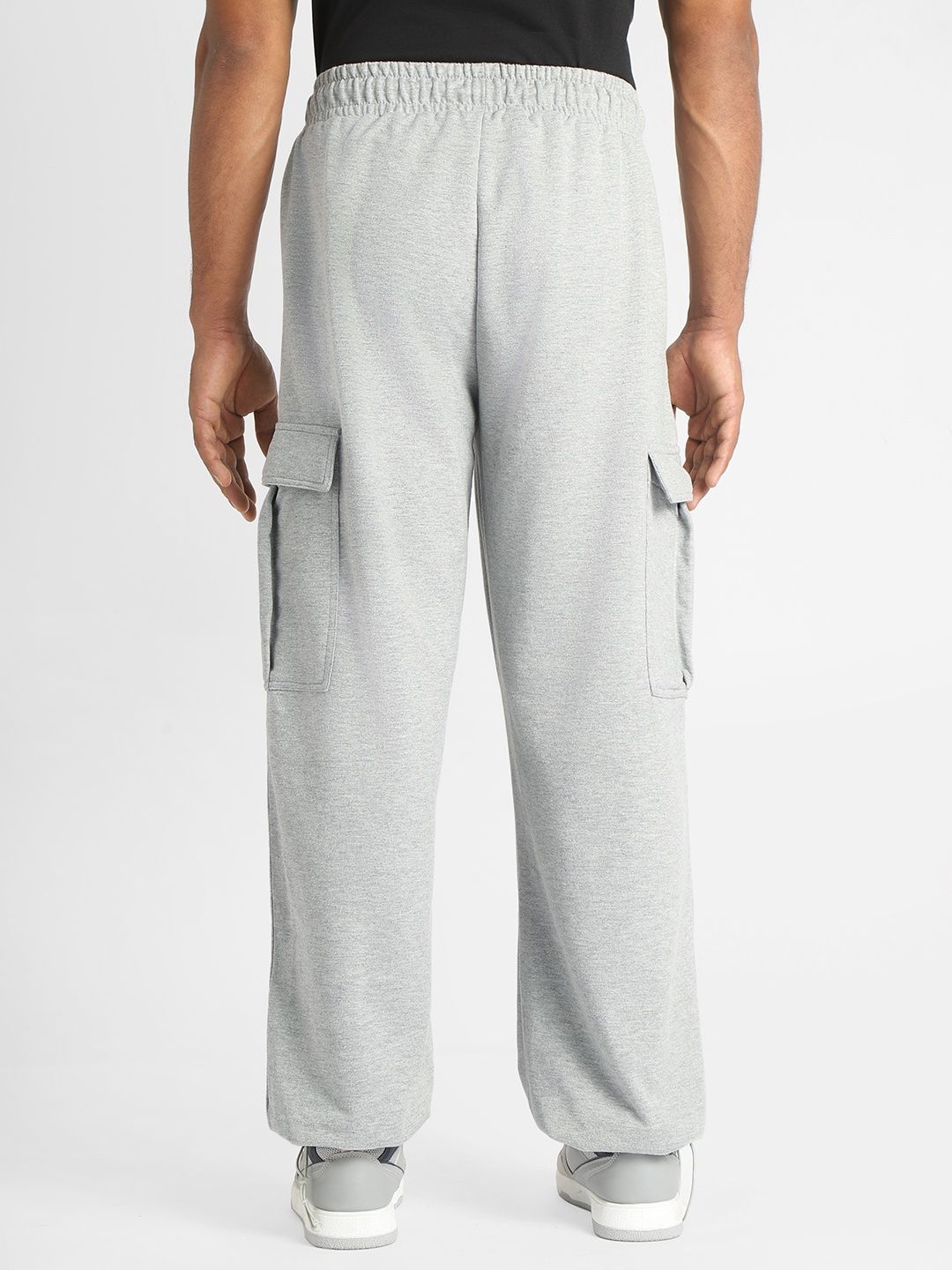 Nobero Men's Oversized Cargo Joggers | Grey Melange - L