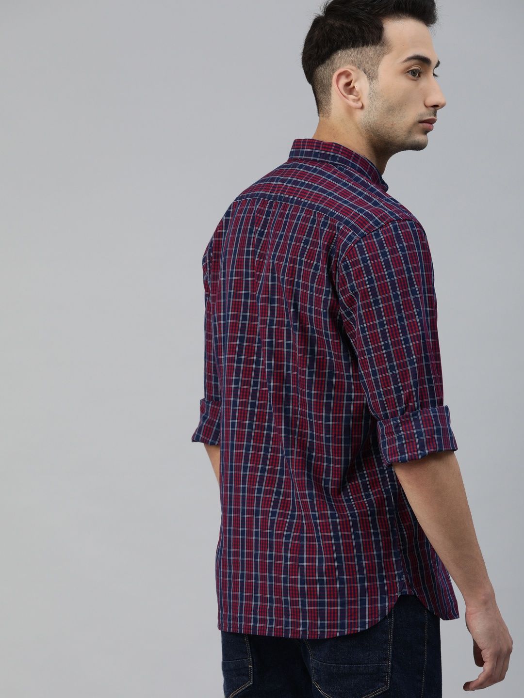 The Bear House Men Slim Fit Checked Button-Down Casual Shirt - Aliston | Red | XXL