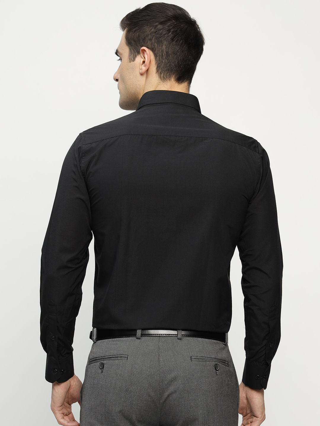 English Navy Men's Polyester Solid Slim Fit Button Closure Formal Shirt | Black - M