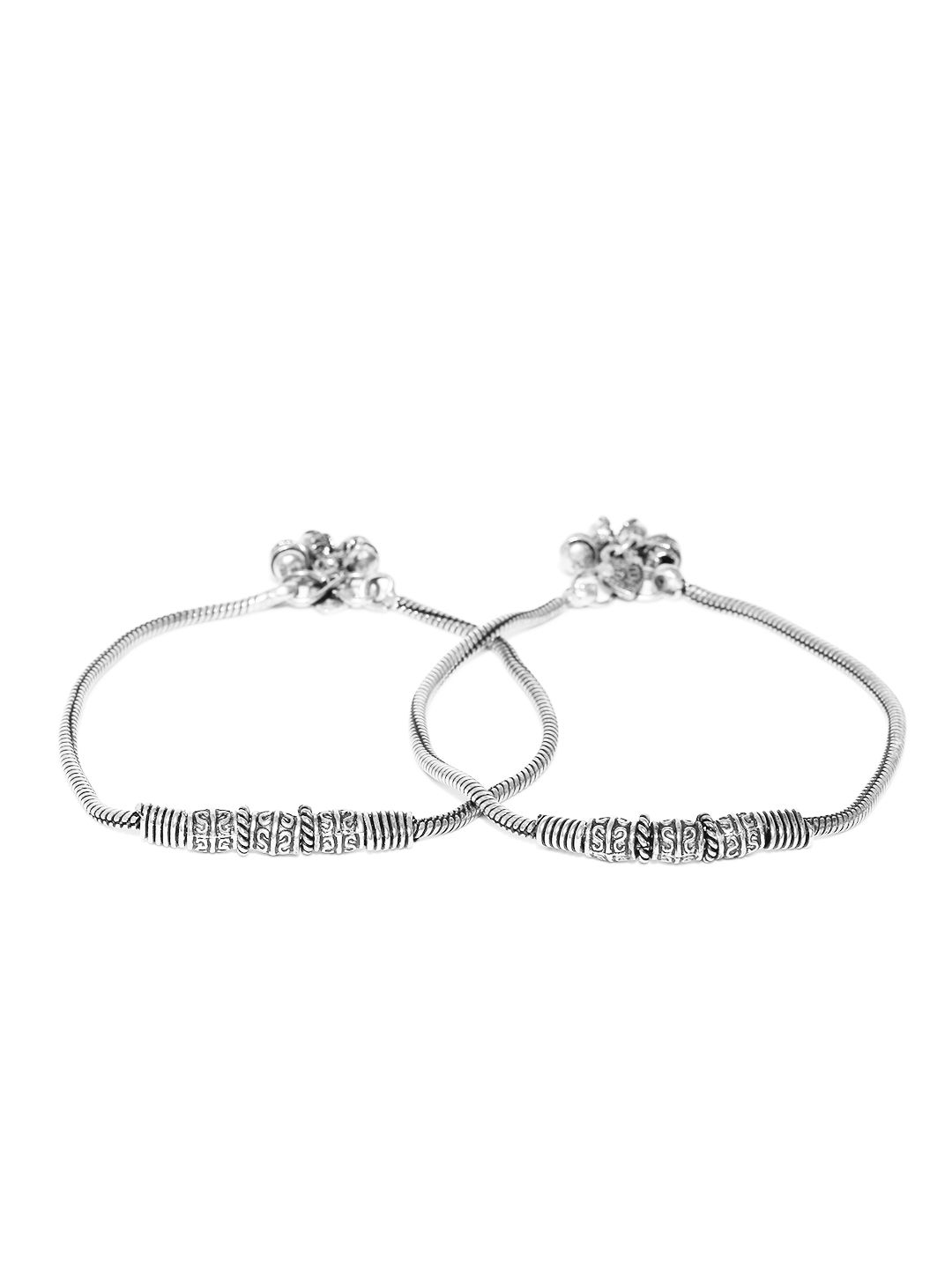 Priyaasi Set of 2 Oxidised Silver Anklets