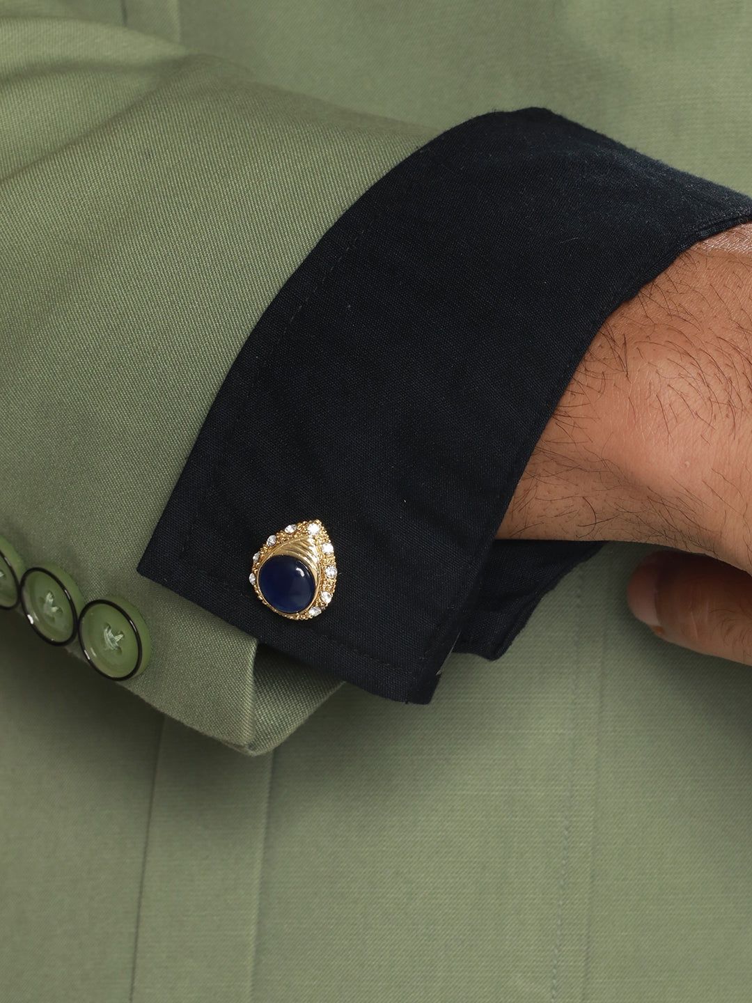 Bold By Priyaasi Blue Stone Teardrop Gold-Plated Cufflinks For Men