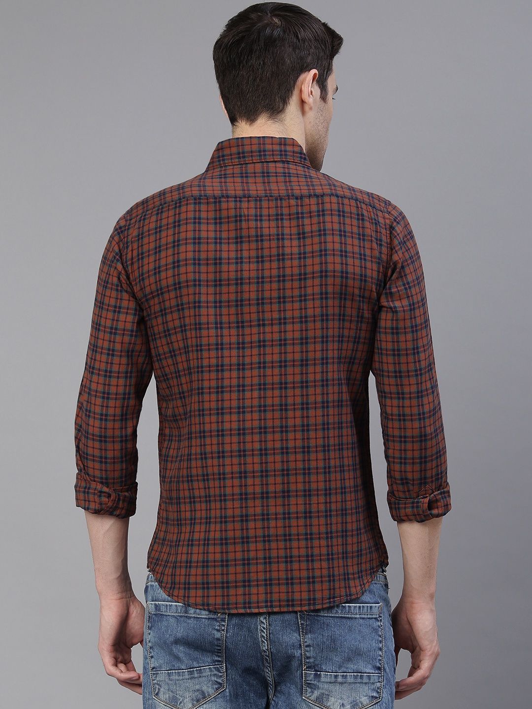 Dennis Lingo Men's Checkered Slim Fit Casual Shirt | Khaki | S