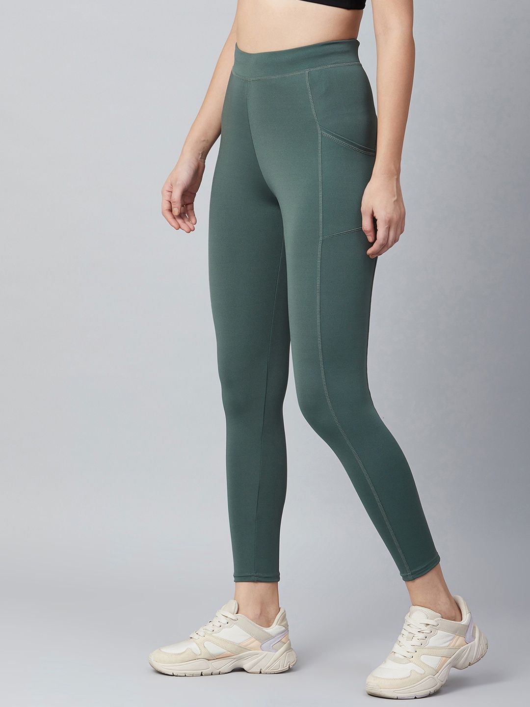 Blinkin Women's Gym Pants & Tights - Dark Green | Workout | With Side Pockets | L