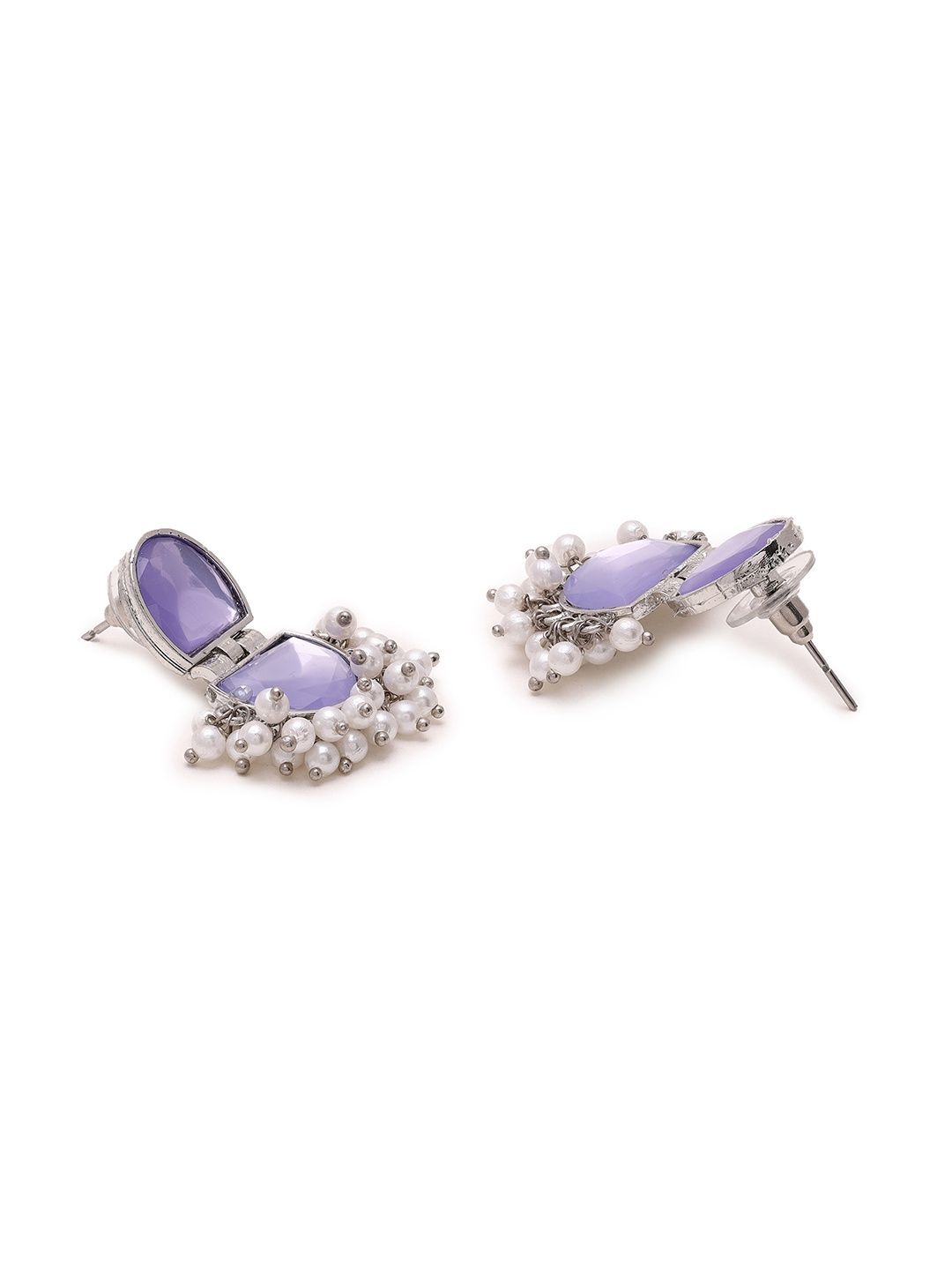 Priyaasi Lavender Crystal Drop Oxidized Pattern Earrings
