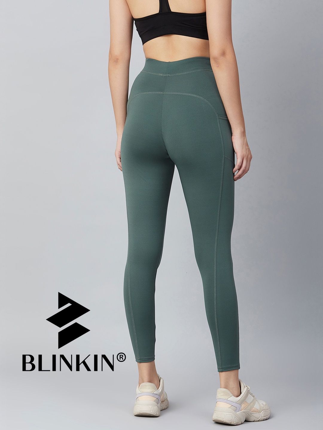 Blinkin Women's Gym Pants & Tights - Dark Green | Workout | With Side Pockets | L