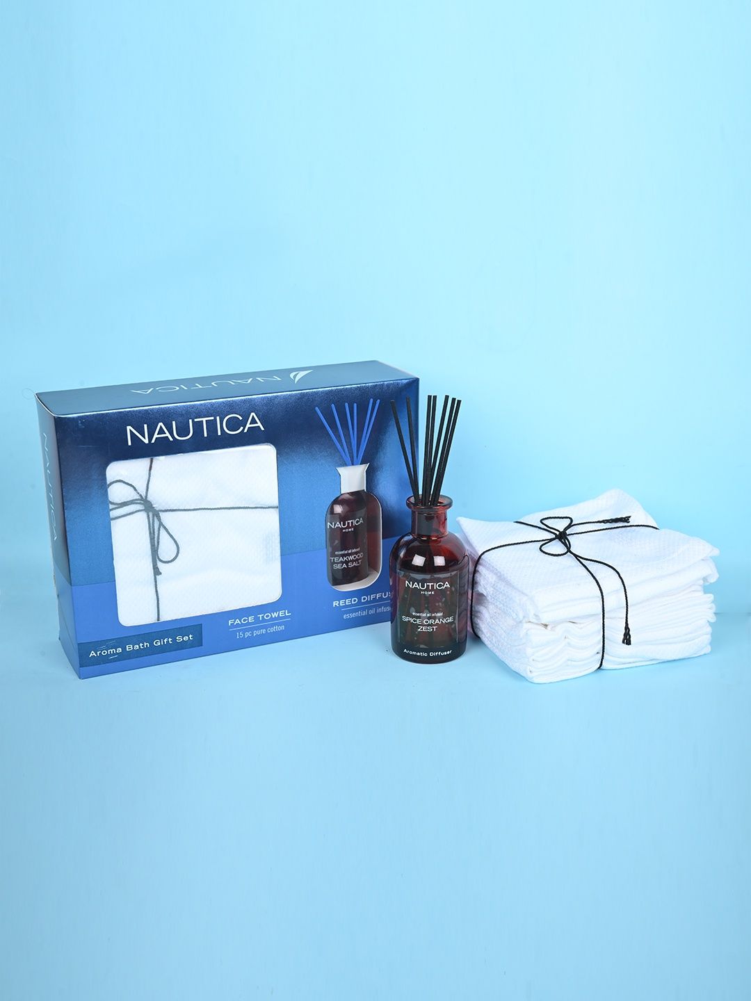 Nautica Cotton Towels and Reed Diffuser Reed Diffuser Teak Wood| Rakhi Gift for Brother & Sister