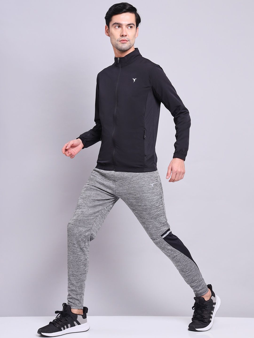 Technosport Men's Poly Solid Slim Fit Mock Neck Full Sleeve Sports Jacket | Black - XL