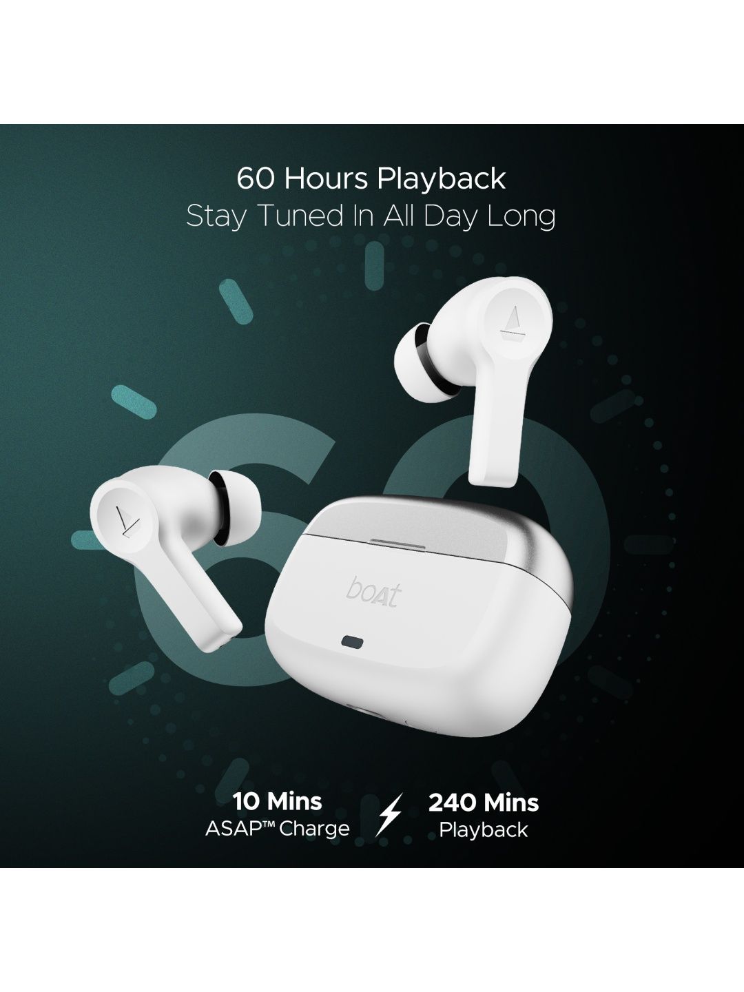 boAt Airdopes Flex 454 Anc Tws Earbuds W/smart Features, Anc, 60hrs Playback(Zinc White)