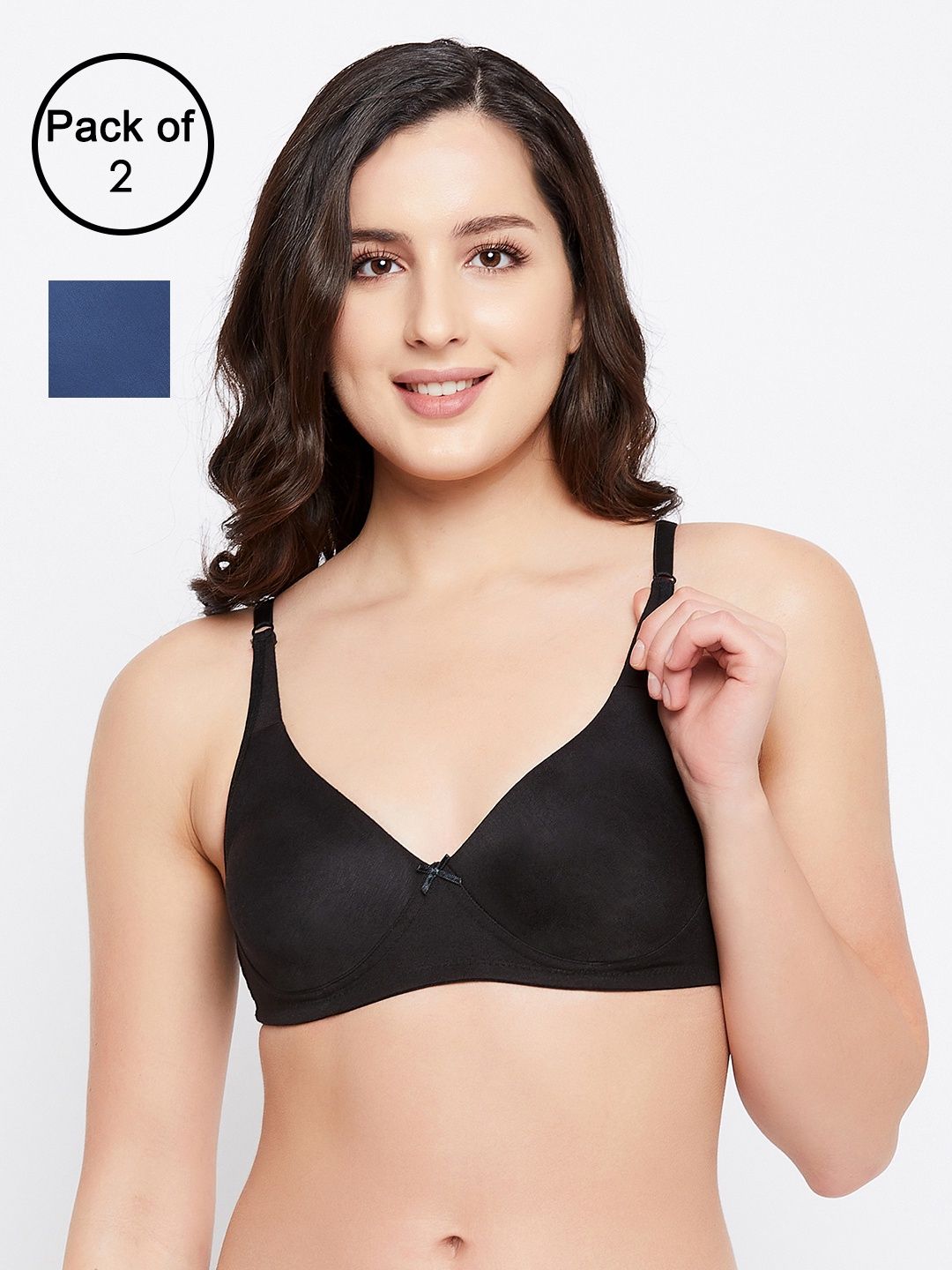 Clovia Non-Padded Non-Wired Full Coverage T-Shirt Bra - Blue, Black | 34B