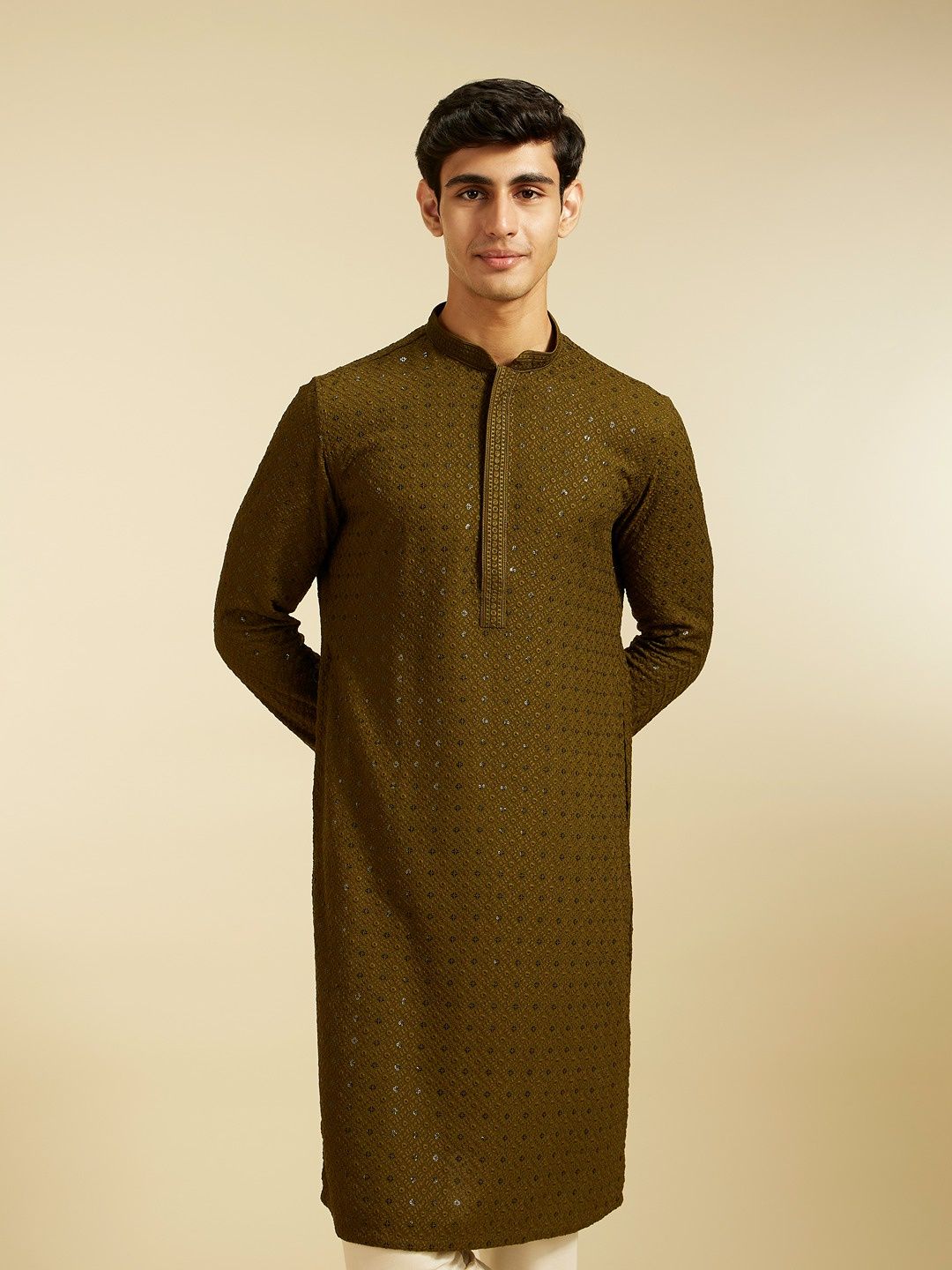 Diwas By Manyavar Green Viscose Embroidered Sequined Work Kurta Set | M