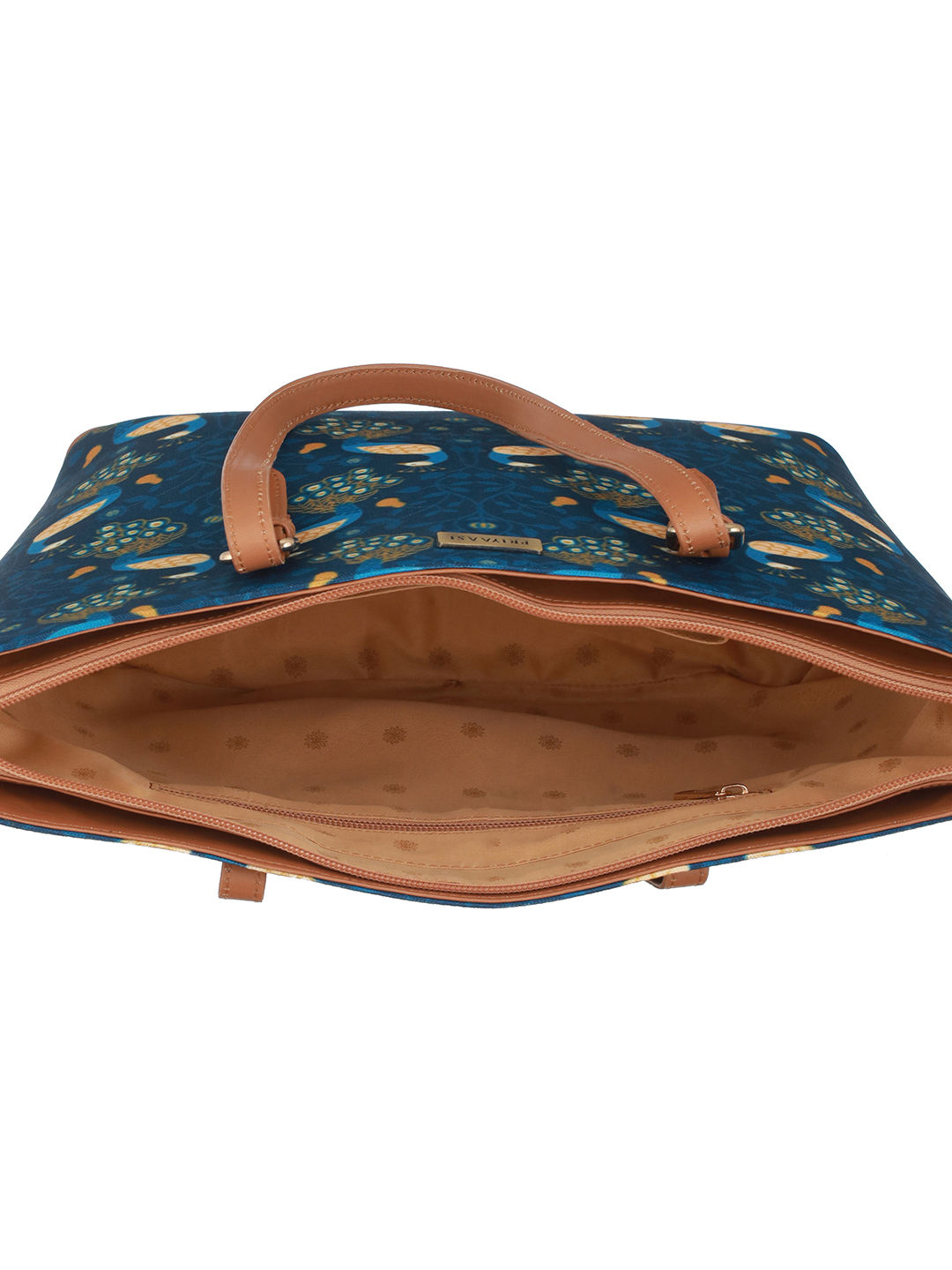 Priyaasi Women's Fabric 15.5 L Double Handle Tote Bag | Blue and Brown