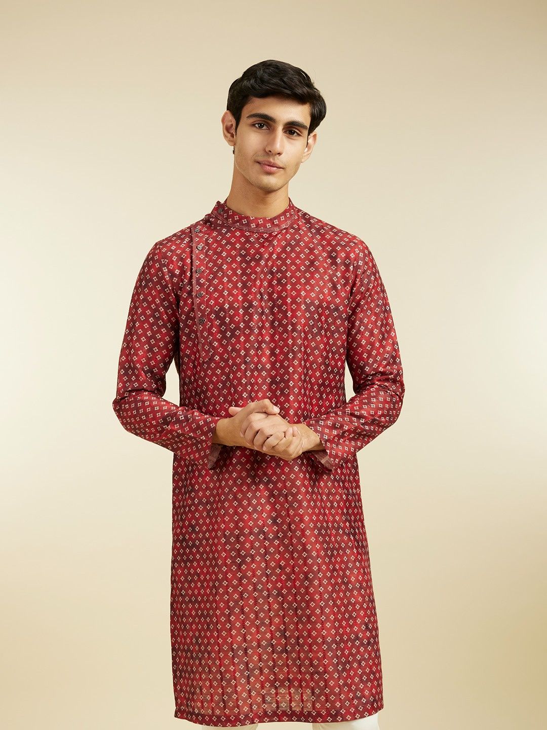 Diwas By Manyavar Rust Art Silk Printed Kurta Set | L