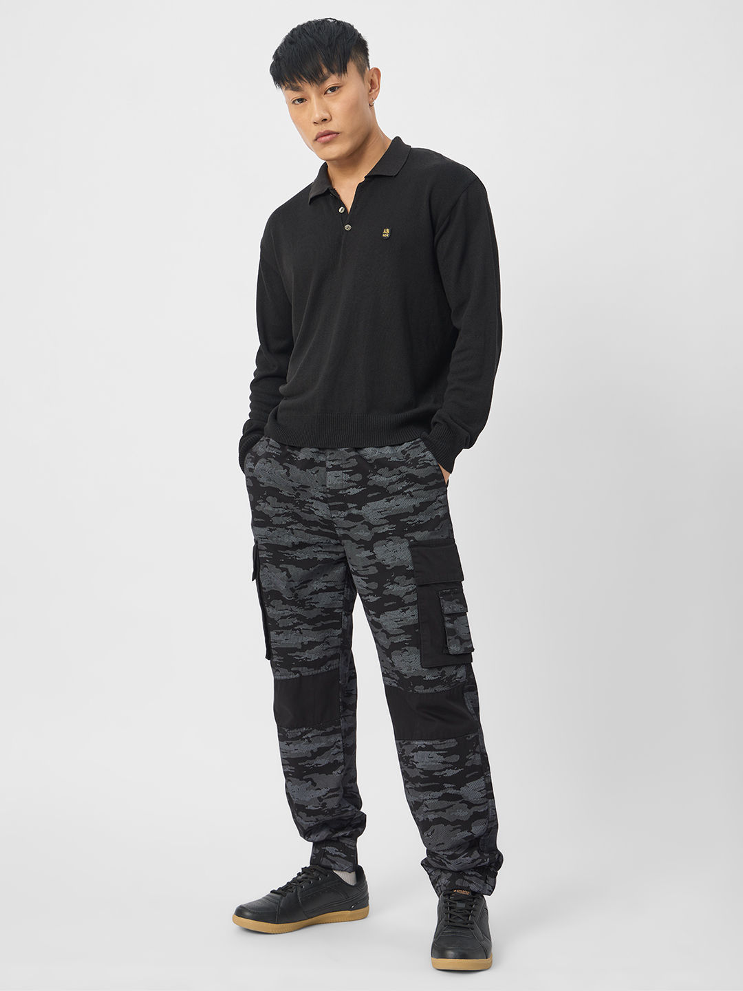 The Souled Store Men's Punisher One Man Army Cargo Joggers | Black - 34