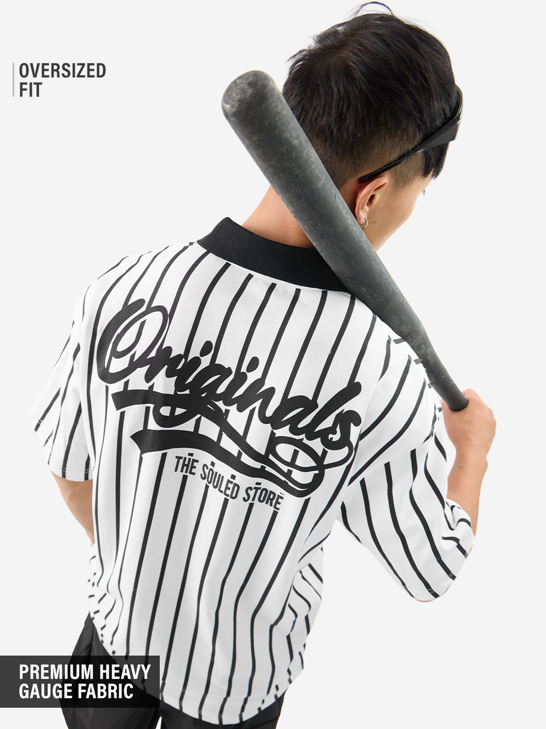 The Souled Store Men's Stripes Timeless Noir Oversized Polo | Multicolour - M