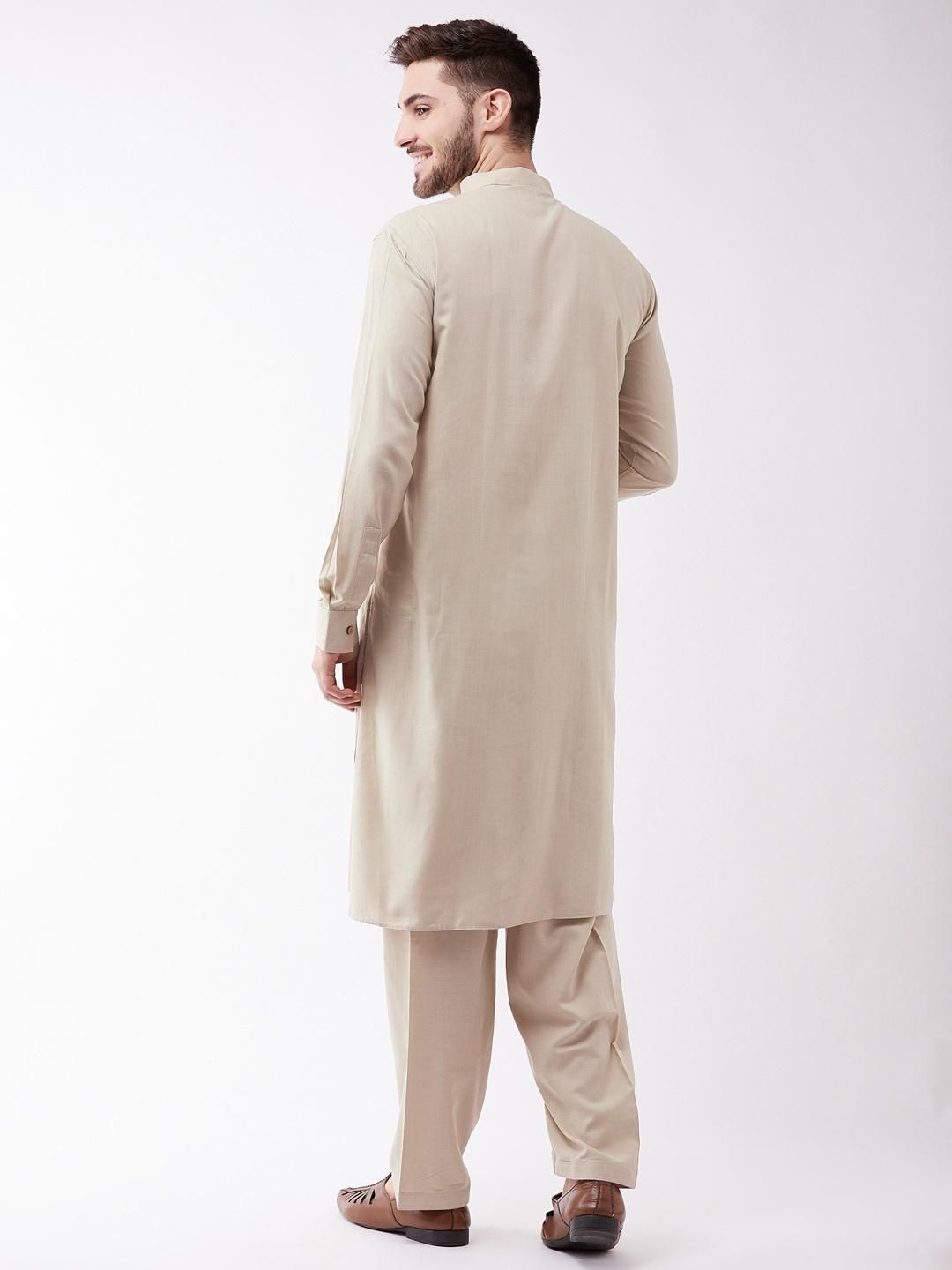 Vastramay Men's Cotton Blend Kurta and Patiala Set | Beige - L