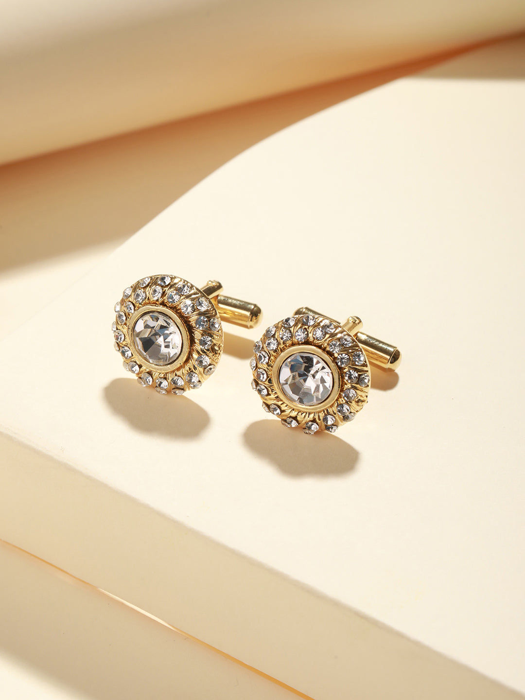 Bold By Priyaasi Round Solitaire Gold-Plated Cufflinks For Men