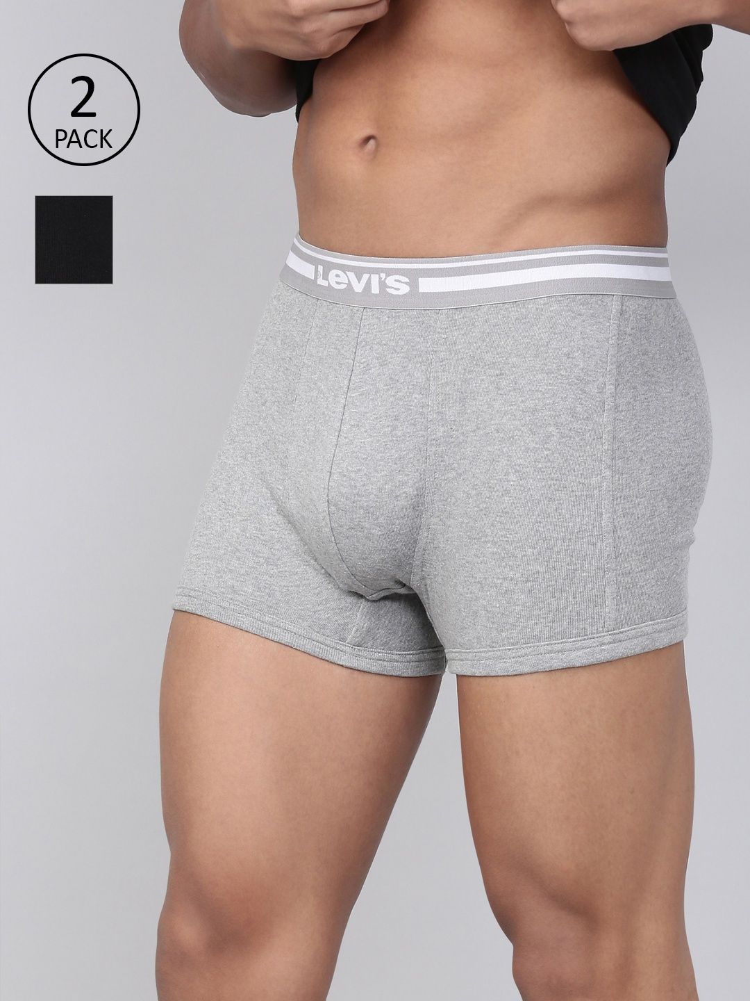 Levi's 003 Men's Comfort Trunk | Contoured Double Pouch | Pack of 2 | Lt. Grey Mel,Black | S