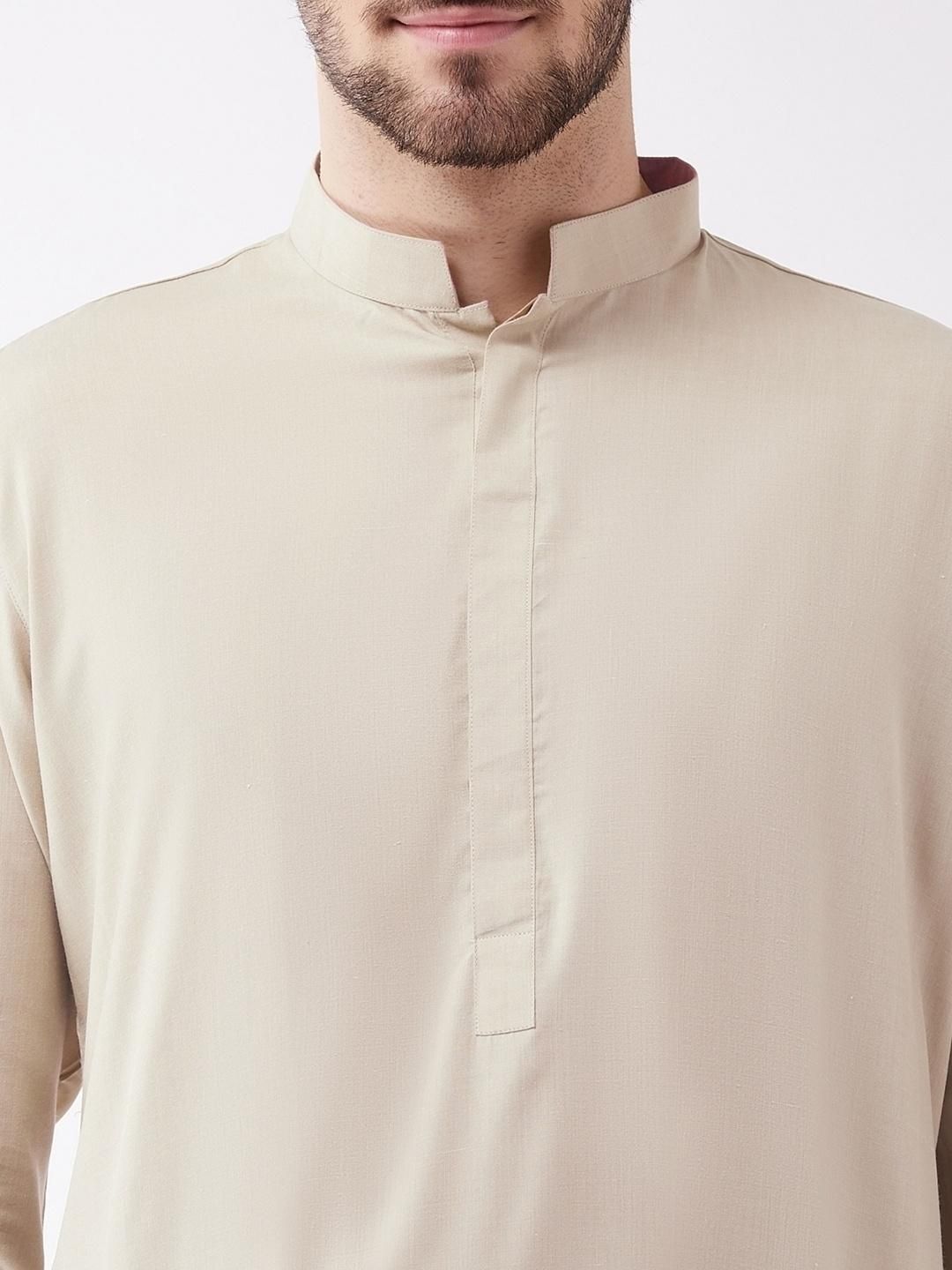 Vastramay Men's Cotton Blend Kurta and Patiala Set | Beige - L