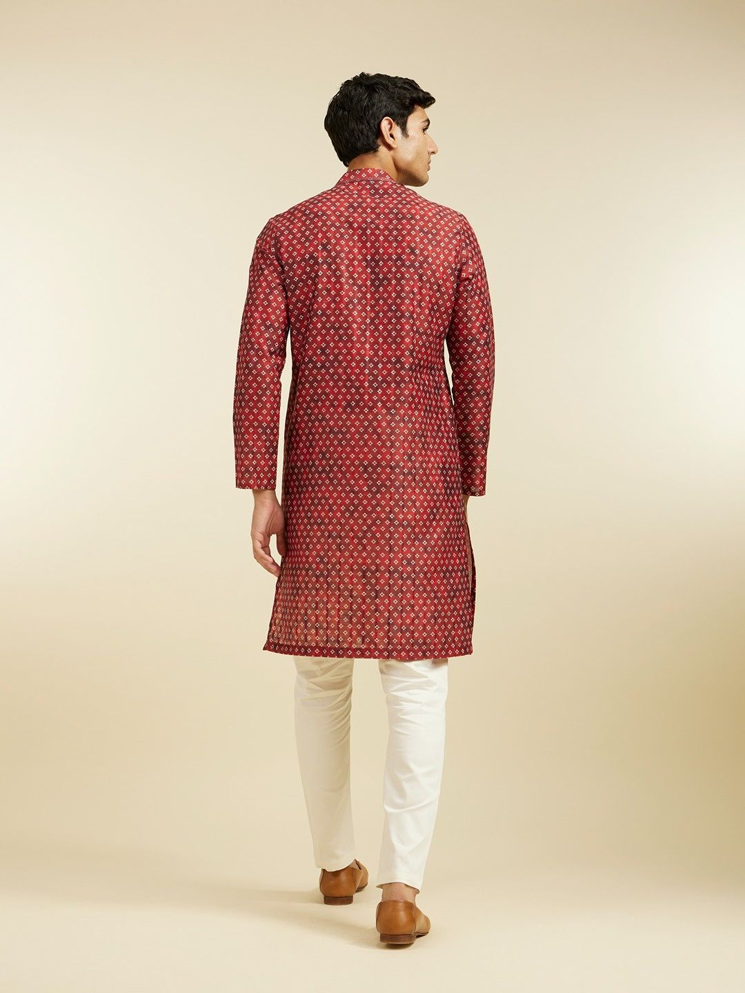 Diwas By Manyavar Rust Art Silk Printed Kurta Set | L