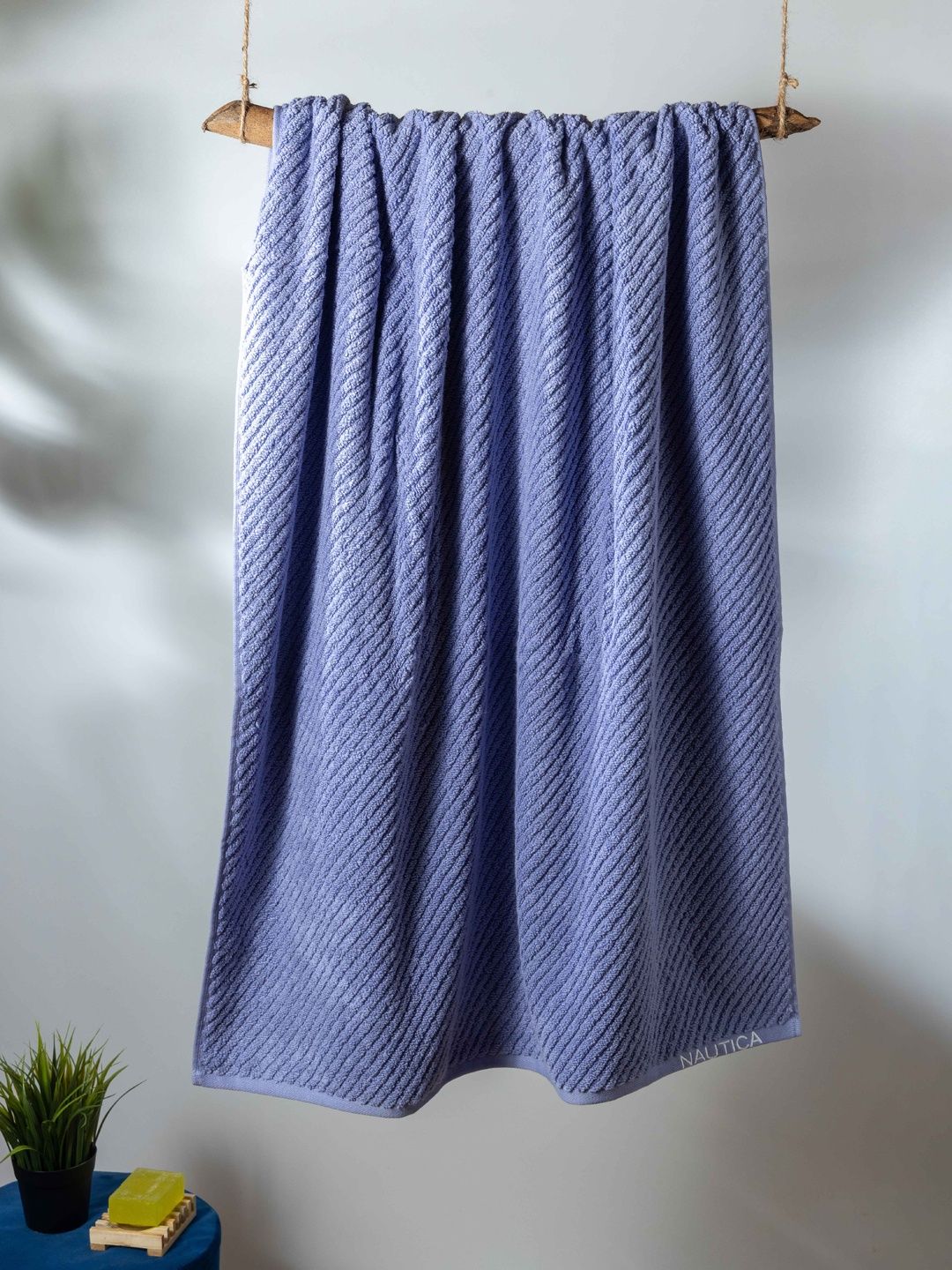 Nautica Fluffy Zero Twist 100% Cotton Towel -1pc Bath Towel | Cross View Solid-Grapemist