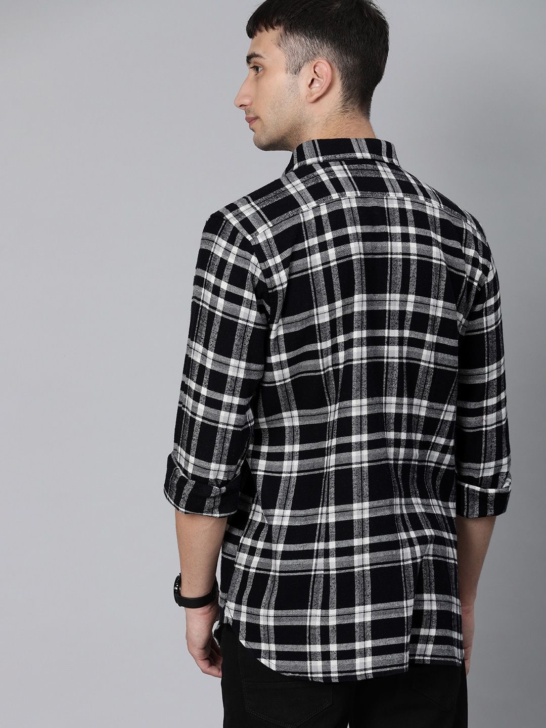 The Bear House Men Slim Fit Flannel Button-Down Casual Shirt - Tally | Black | S