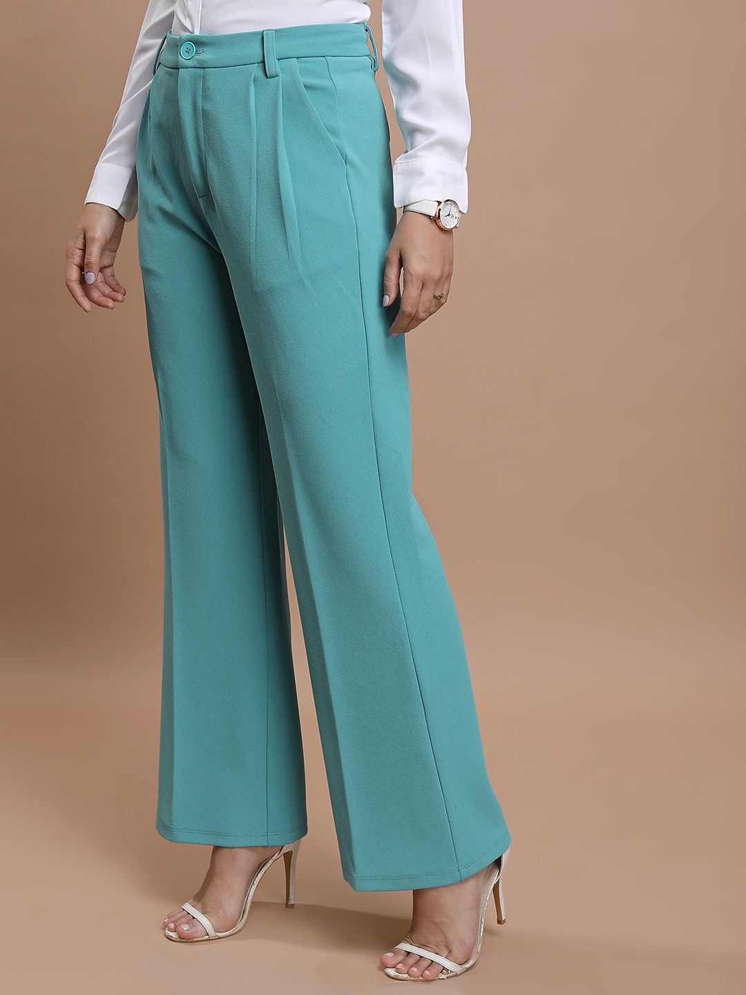 Ketch Women's Mid-Rise Flared Parallel Trousers | Green - 32