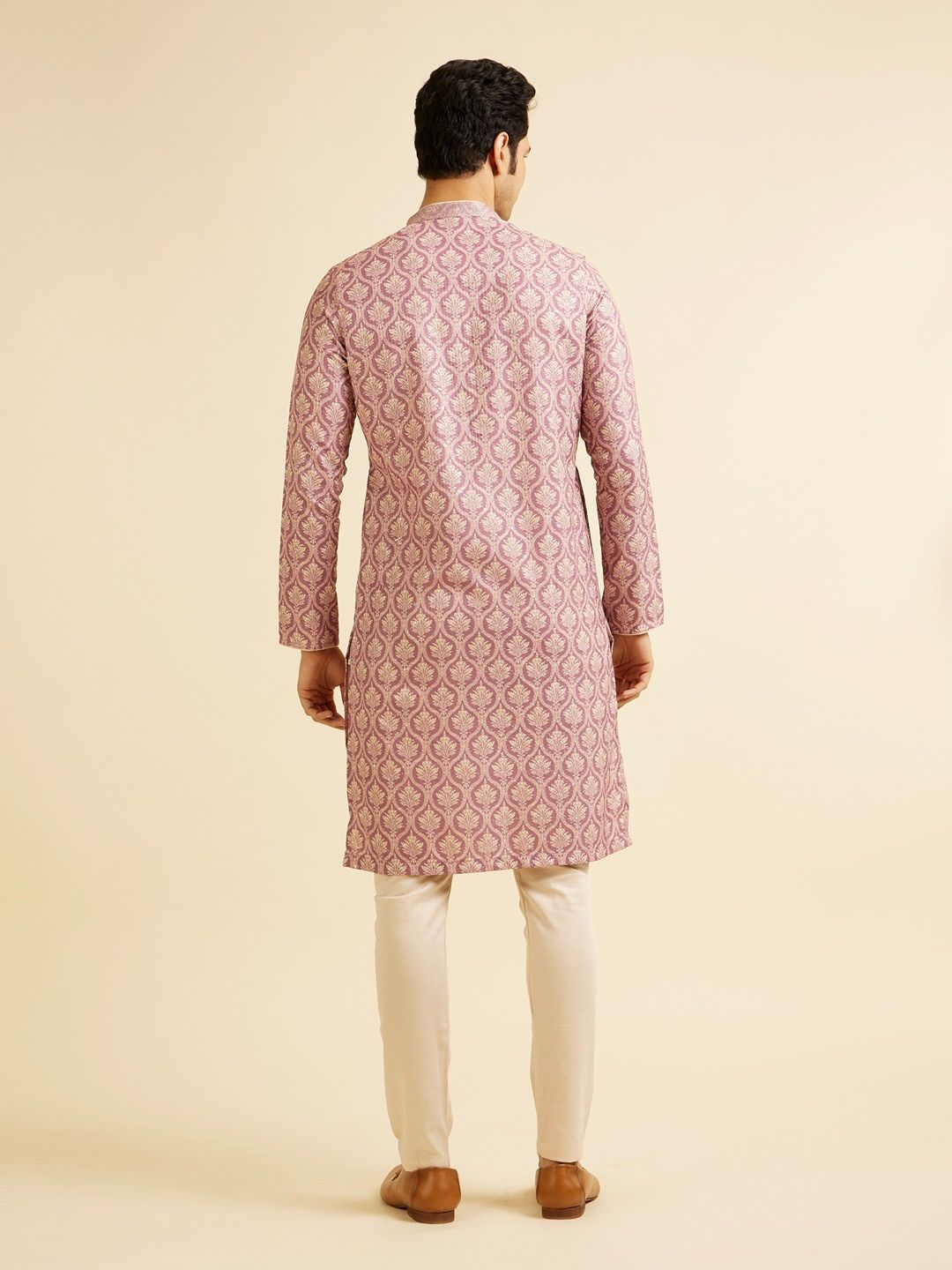 Manyavar Pink Blended Cotton Printed Kurta Set | S