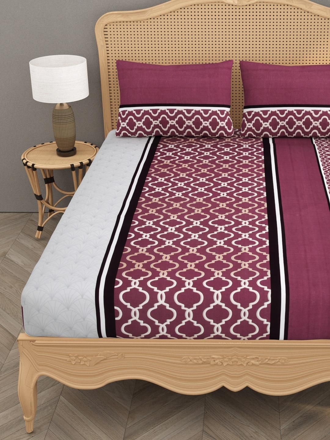 House Of Gulab 100% Cotton Double Bedsheet Abstract - Maroon