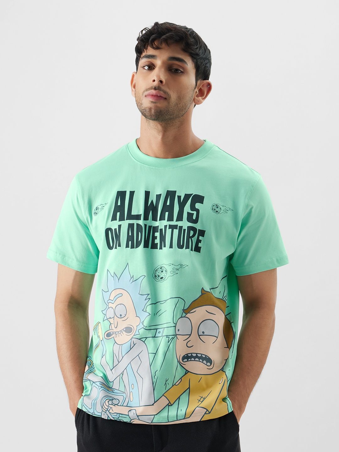 The Souled Store Men's Regular Rick And Morty- Adventure T-Shirts | Green | L