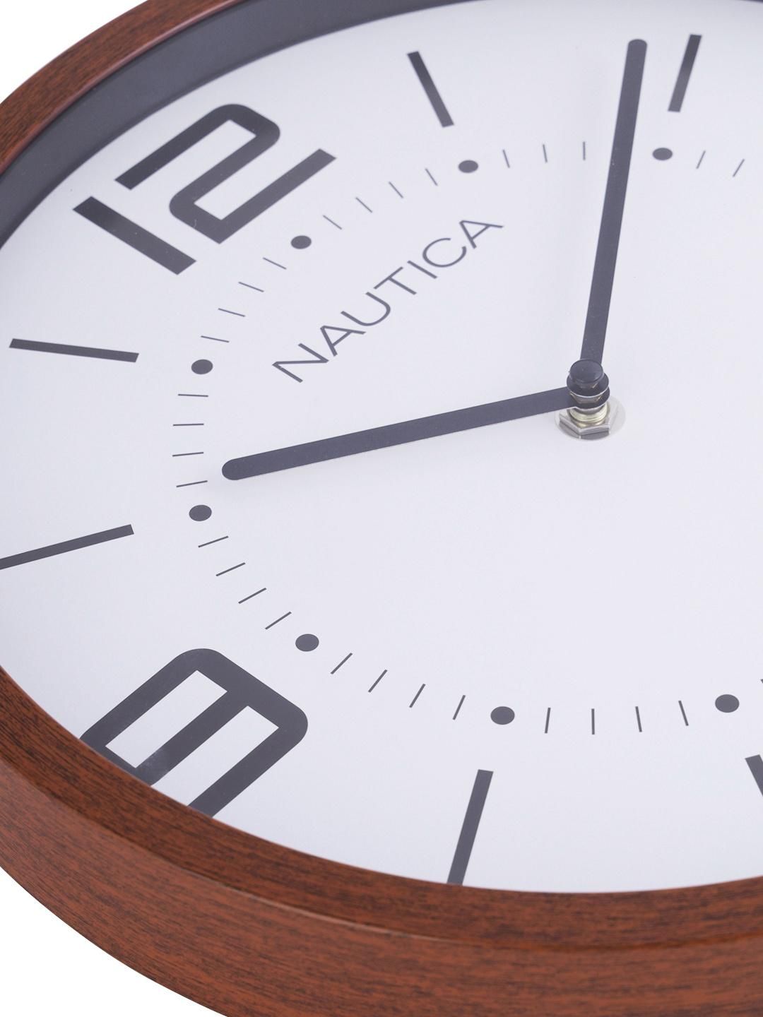 Nautica Luxury Wooden Finish Modern Wall Clock With Quartz Silent Sweep Technology -Mahogany/White