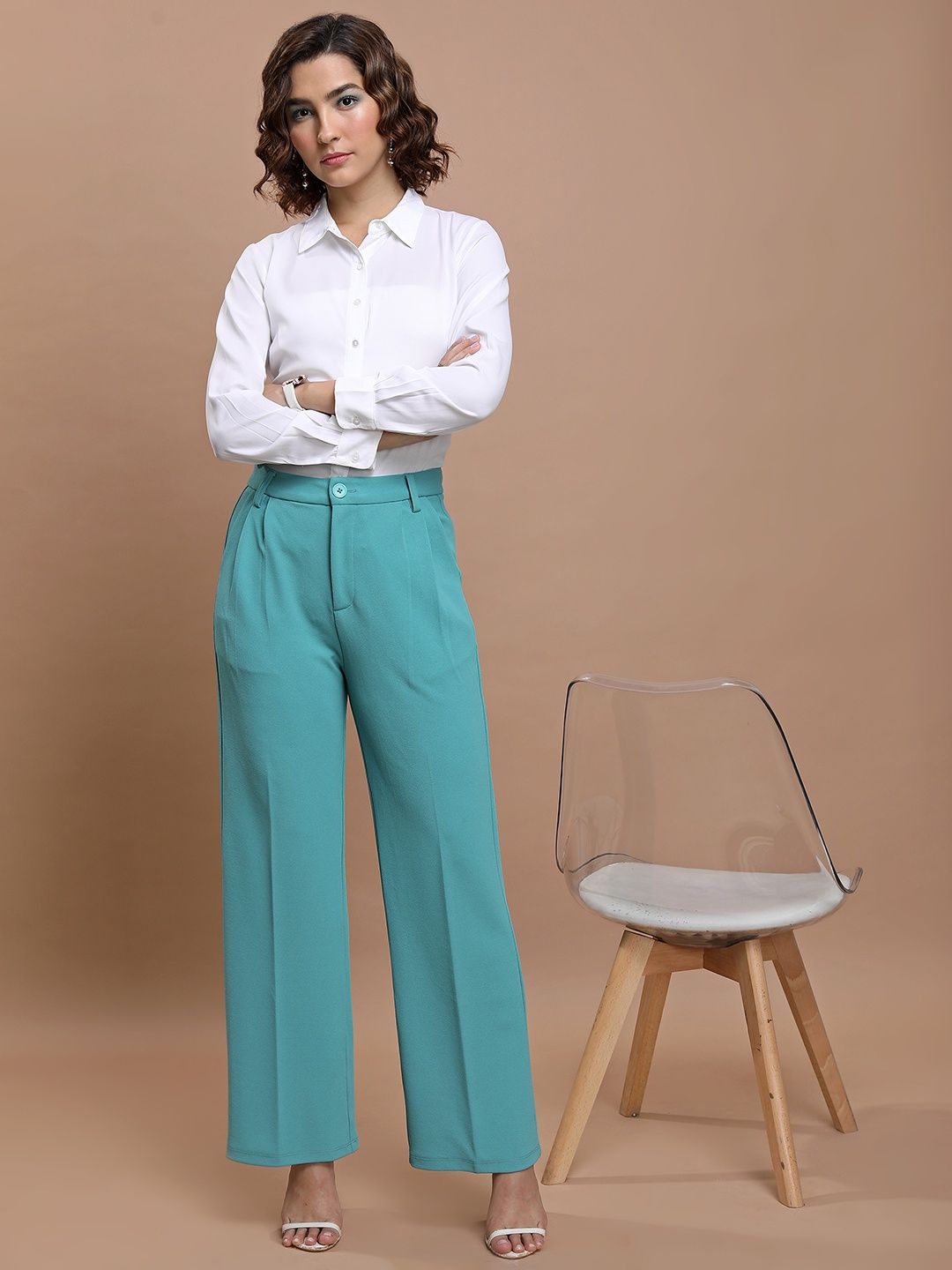 Ketch Women's Mid-Rise Flared Parallel Trousers | Green - 32