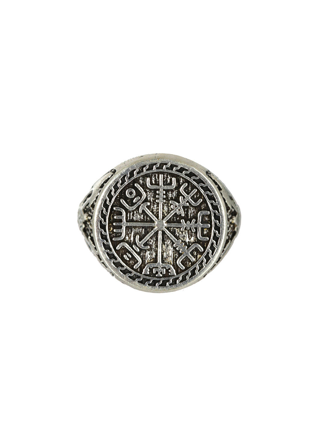 Bold By Priyaasi Trishul Chakra Silver-Plated Ring For Men