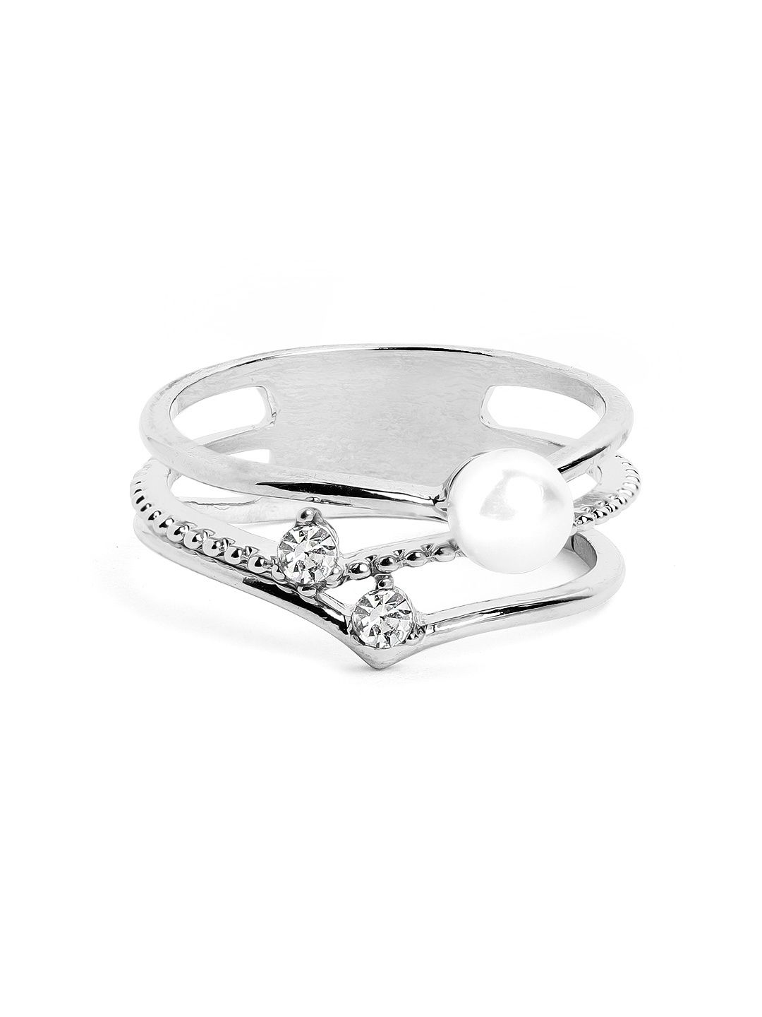 Rubans Silver-Plated Cz Stone Handcrafted Finger Ring