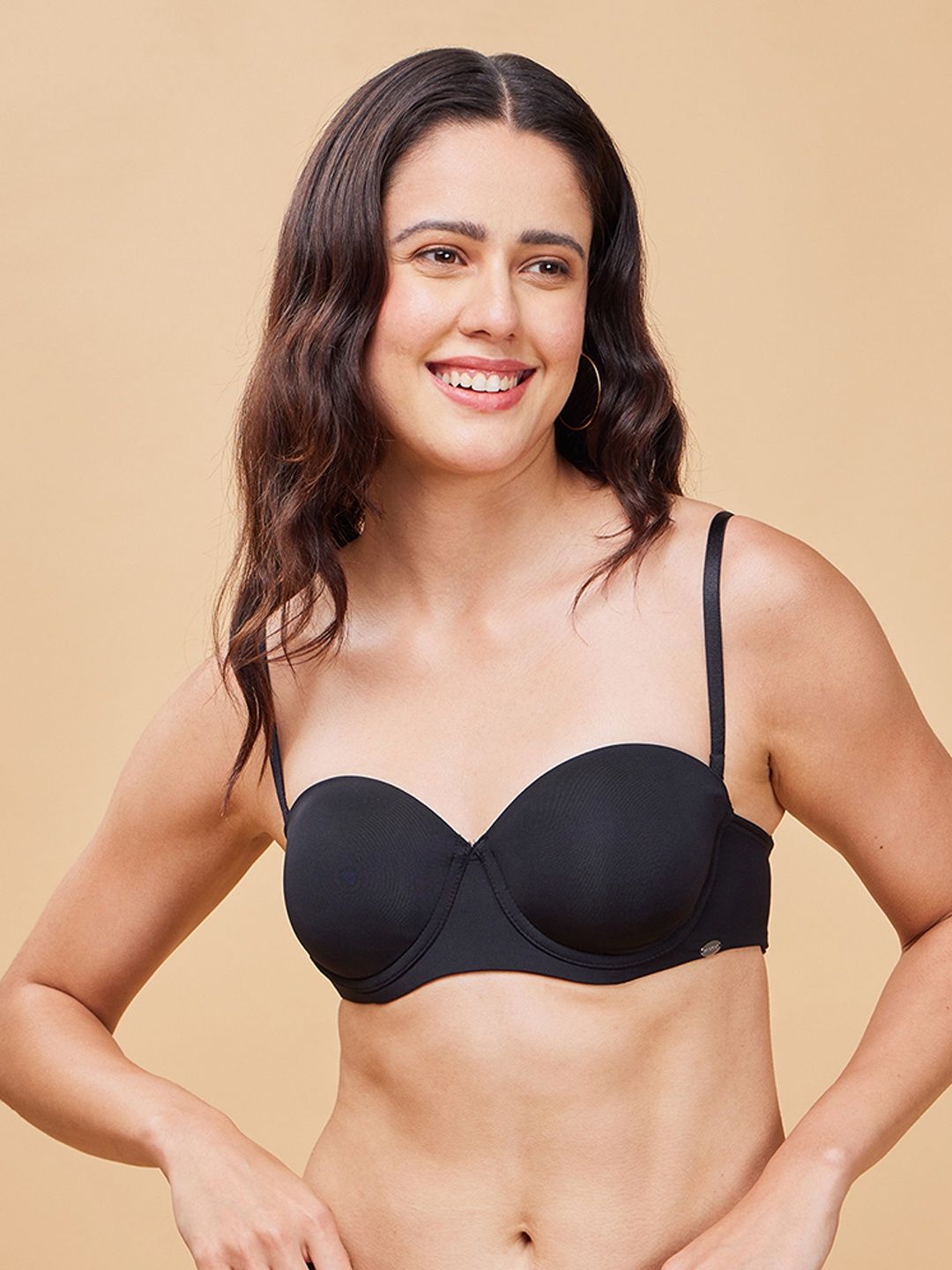 Enamor Women's F132 Strapless Transparent Back Bra | High-Coverage | Padded | Wired | Black - 36C